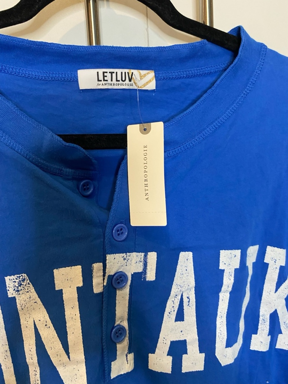 LET LUV for Anthropologie Royal Blue Button-Up “Montauk” Cropped Tee - Picture 3 of 4